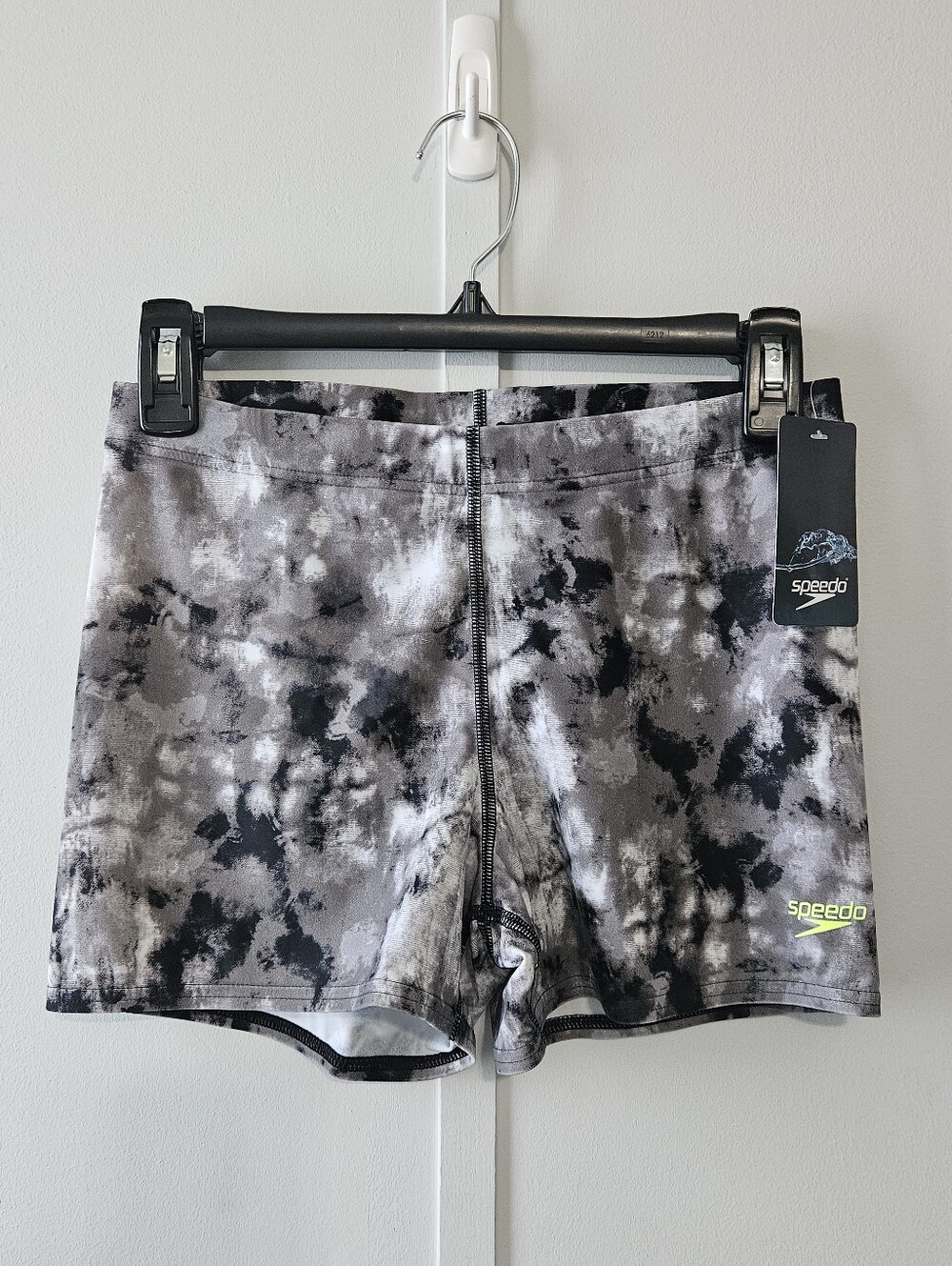 Speedo Size M PowerFlex Eco Black White Marbled Tie Dyed Boys Mens Swim Trunks